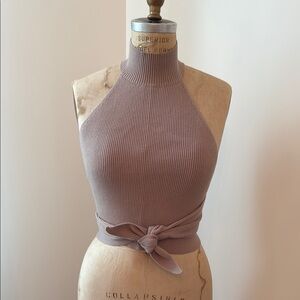 Taupe Ribbed Sweater Knit Halter